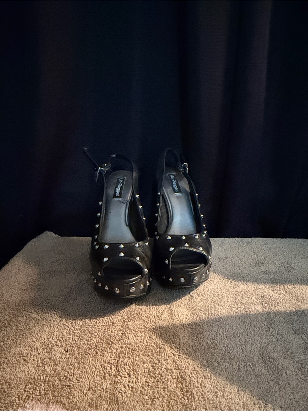 Black Studded Peep-Toe Platform Heels